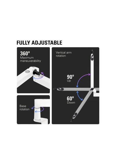 Wave Mic Arm Lp Mikrofon Kolu, Beyaz, Kablo Yönetimli, Alçak Profil Standart