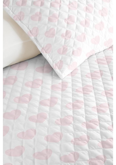 Evimde Bambaşka Kalp Pembe Pastel Kız Çocuk Pike Takımı - Beyaz Minimal Bebek Odası Yazlık Yatak Örtüsü - 160x220 CM Evimde Bambaşka Kalp Pembe Pastel Kız Çocuk Pike Takımı - Beyaz Minimal Bebek Odası Yazlık Yatak Örtüsü - 160x220 CM