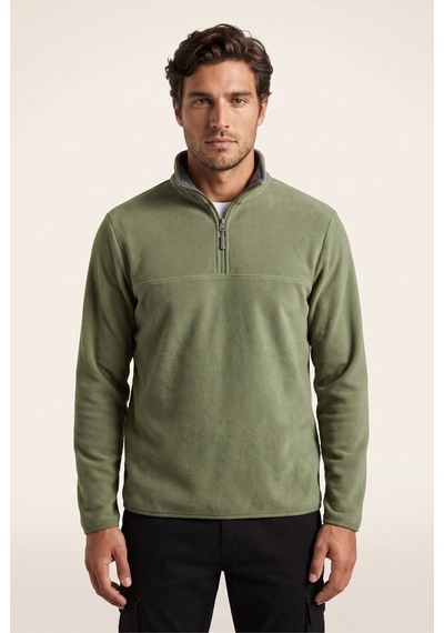 Jsco Erkek Yeşil 6240 Basic Dik Yaka Polar Sweatshirt