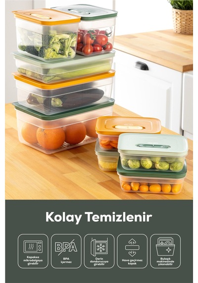 Vienev 4'lü Hava Kanallı Ayarlanabilir Sebze Ve Meyve Saklama Kabı 2x 2,35-5 Lt Yeşil Yeşil