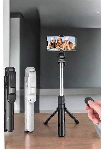Selfie Çubuğu Tripod Kumandalı Telefon Tutucu Siyah 1 Adet
