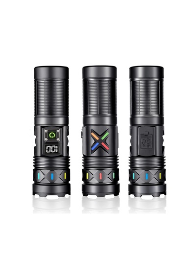 Bd-5 30w Tg Led Alüminyum Alaşımlı Zoomlu Type-c Dijital Göstergeli Şarjlı El Feneri