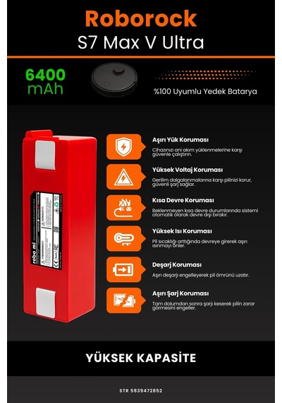 Roborock S7 Max V Ultra 6400mAh Robot Süpürge Bataryası
