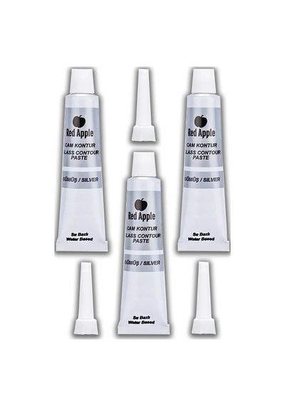 Gümüş Gri Kontür Boyası 20 Ml 3 Adet Red Apple Cam Vitray Boyası Kontur Boyası Ana Hatları Çizme Sanatsal Hobi