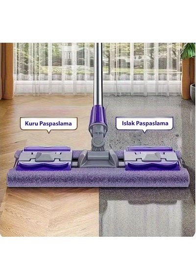 Nobera Mandallı Mop Seti + 1 Yedek Bez - Yüzey Temizleme Havlusu Uyumlu 80-125 Cm Ayarlanabilir Sap