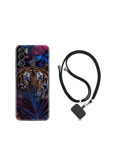 Tecno Pova Neo Kılıf İpli Boyun Askılı Desenli Silikon Flowers Tiger 1319