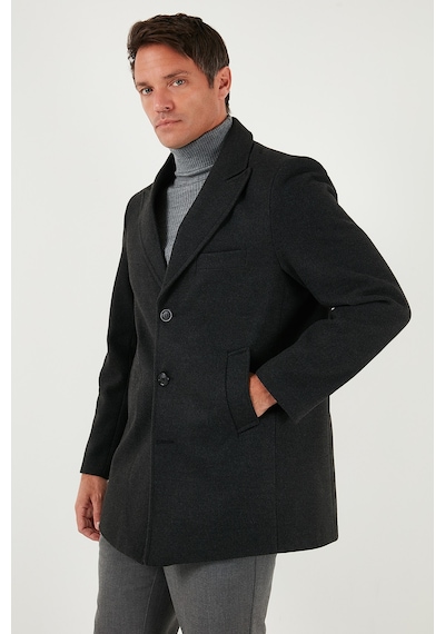 Buratti Slim Fit Apaş Yaka Astarlı Kaşe Erkek Kaban 584K1217 Füme