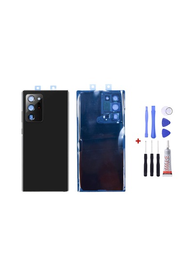 Samsung Note 20 Ultra Kamera Camlı Siyah Uyumlu Arka Cam Kapak Pil Kapağı Tamir Set B7000 Set Siyah