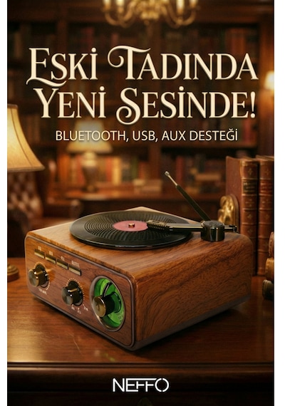 Retro Nostaljik Ahşap Pikap & Bluetooth Hoparlör Nostaljik Plak Çalar