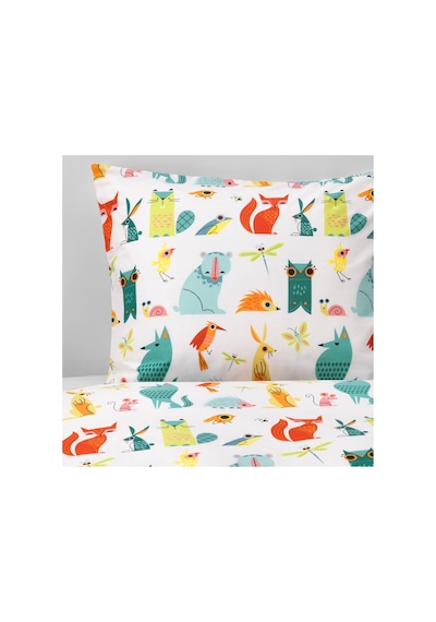 Ikea Lattjo Tek Kişilik Nevresim Takımı 150 X 200 Cm Beyaz - Kırmızı - Yeşil Çok Renkli