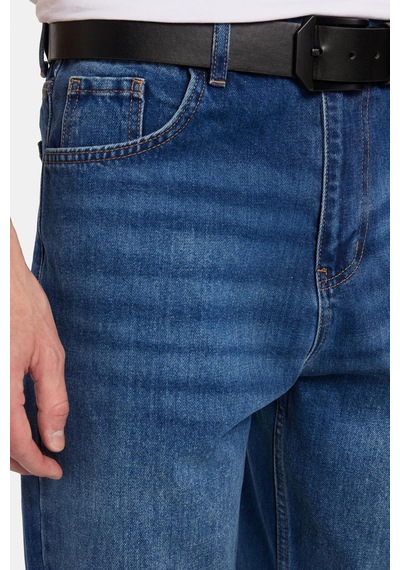 Tudors Erkek Relax Fit Geniş Kesim Boru Paça Denim Yıkamalı Taşlamalı Esnek Mavi Jean Kot Pantolon-34490 Mavi