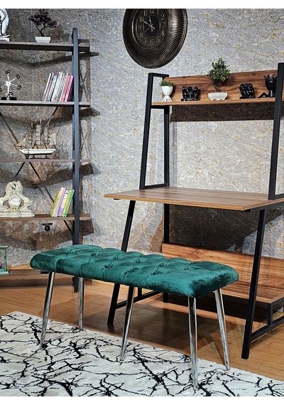 Zafir Krom Metal Yeşil Oturaklı Sivriltme Ayaklı Babyface Puf & Bench & Oturak Yeşil