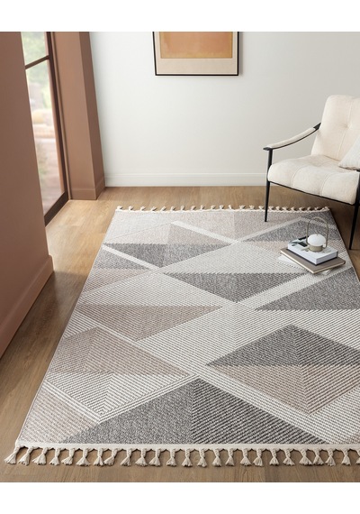 Grelot Saçaklı Halı - Gri - 200x300 Cm 8684427028773