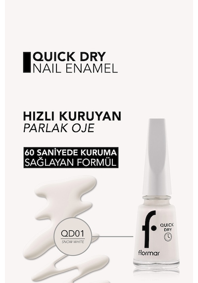Flormar Quick Dry Hızlı Kuruyan İnce Yapılı & Parlak Bitişli Oje QD01 Snow White New
