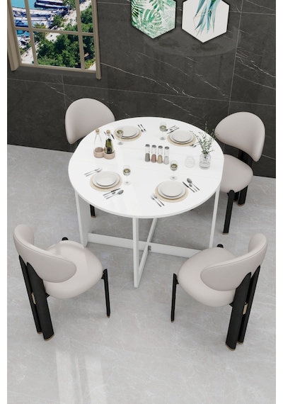 Pratik Katlanır Açılır Kapanır Yuvarlak Mutfak Yemek Çalışma Masası 6 Kişilik Mat Beyaz Pratik Katlanır Açılır Kapanır Yuvarlak Mutfak Yemek Çalışma Masası 6 Kişilik Mat Beyaz