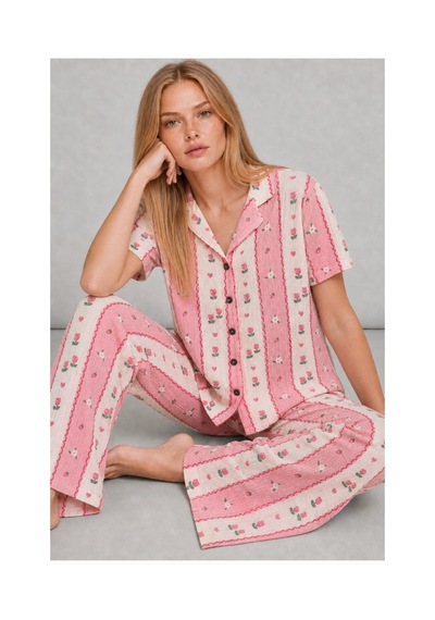 Fit Women Kadın Kısa Kol Comfort Pembe Pijama Takımı 4738
