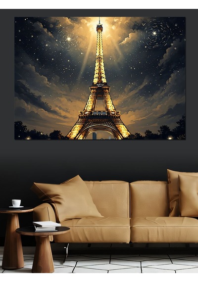 Ahşap Tablo Gece Parıldayan Eyfel Kulesi Paris