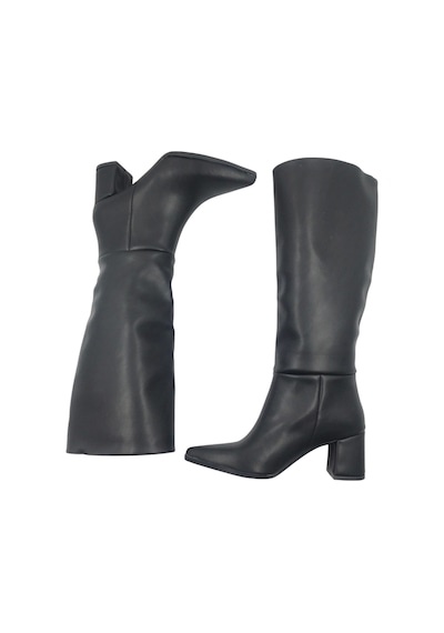Melen Shoes Elegia Siyah Suni Deri Rahat Kadın Topuklu Çizme Siyah