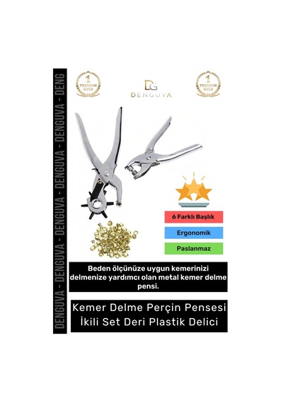 Plastikdelici Profesyonel 6 Başlıklı Ayarlanabilir Döner Kemer Pensi İkili Set Deri Plastik Delici