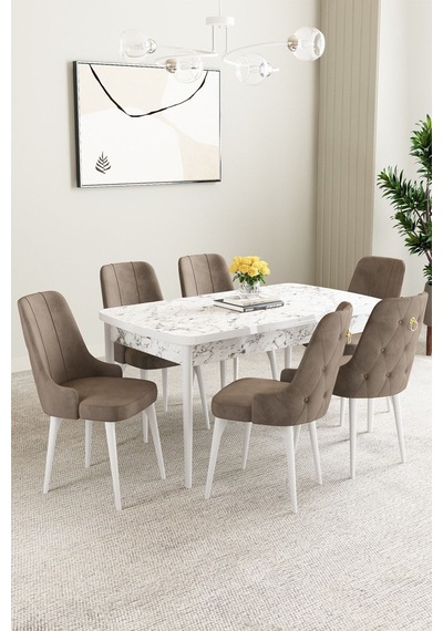 Clara Beyaz Mermer Desen 80x132 Açılabilir Mdf Masa Yemek Odası Takımı,mutfak Takımı 6 Adet Sandalye Cappucino Clara Beyaz Mermer Desen 80x132 Açılabilir Mdf Masa Yemek Odası Takımı,mutfak Takımı 6 Adet Sandalye Cappucino
