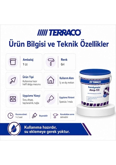 Terraco Handymate Derin Boşluk Ve Çatlak Tamir Dolgu Macunu - 1 L