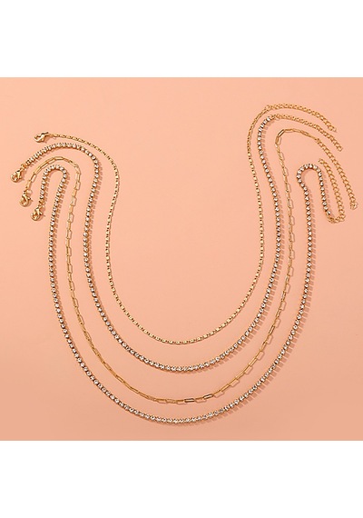 Chavin 2 Katmanlı Taşlı Gold Alloy Kadın Zincir Kolye En24 Altın