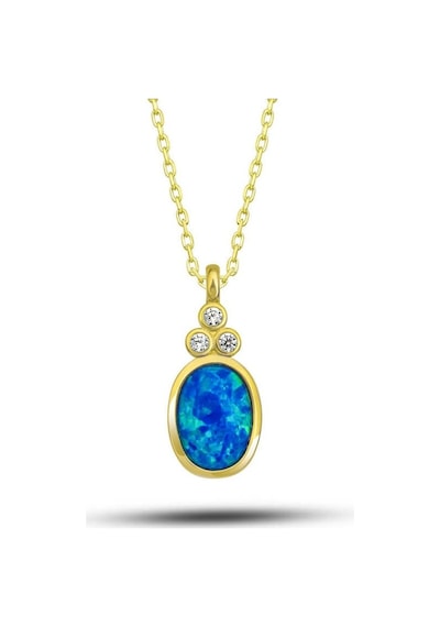 Gümüş Gold Mavi Opal Taşlı Ananas Kadın Kolye
