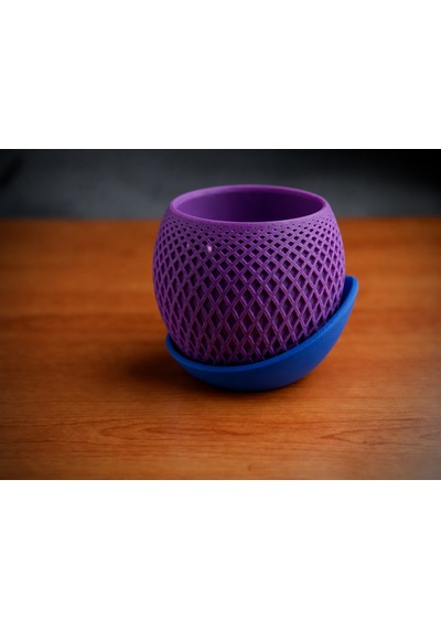 3d Baskı Küre Saksı - Kafes Dokulu İki Parçalı Dekoratif Saksı - Mor-mavi