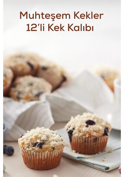 12'li Yapışmaz Muffin Cupcake Kek Kalıbı Karbon Çelik Siyah Diğer