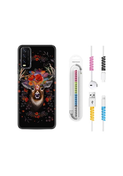 Vivo Y20S Kılıf Kablo Koruyuculu Rose Deer 1661