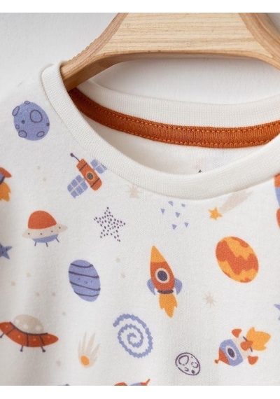 Zekids Erkek Bebek Uzay Desenli Organik Eşofman Takım-15485 renkli