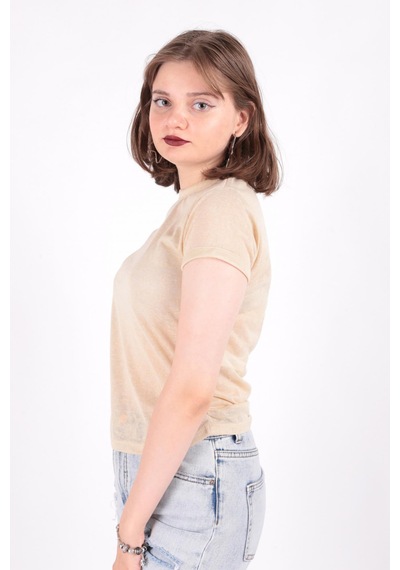 Busem S0016230 Kadın Flamlı İnce T-shirt Bej