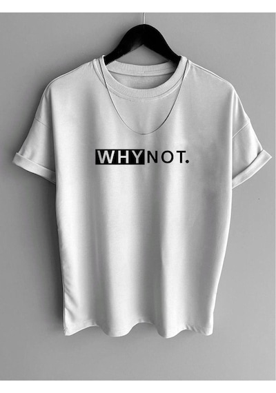 Flood Of Style Unisex Beyaz Why Not Baskılı Oversize