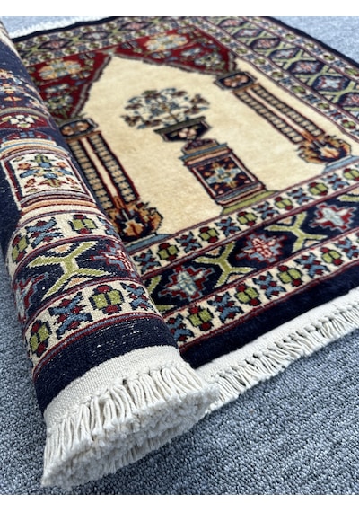 El Dokuma Afgan Halısı Saf Seccade Namazlık 86x152 %100 Yün Halı