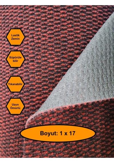 Bordo Mısır Patlağı Desenli Sentetik Halı, Kaydırmaz Tabanlı Zemin Kaplama Ürünü, 1x17 Metre