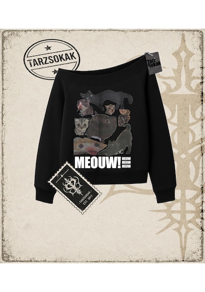 Tarzsokak Gotik & Grunge Streetwear Meouw Meouw Meouw Kayık Yaka Sweatshirt Siyah Tarzsokak Gotik & Grunge Streetwear Meouw Meouw Meouw Kayık Yaka Sweatshirt Siyah