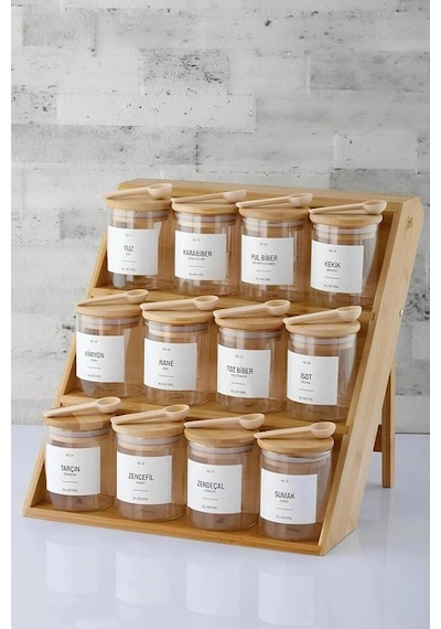 Deconox Bambu 3 Katlı Katlanabilir Baharat Standı / Çekmece İçi Kullanıma Uygun Baharatlar İçin Organizer Kavon Diğer