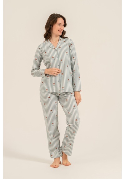 Arnetta Kadın Cute Puppy Yeşil Gömlek Pijama Takımı Ar3735-s-v1 Ar3735-s-v1