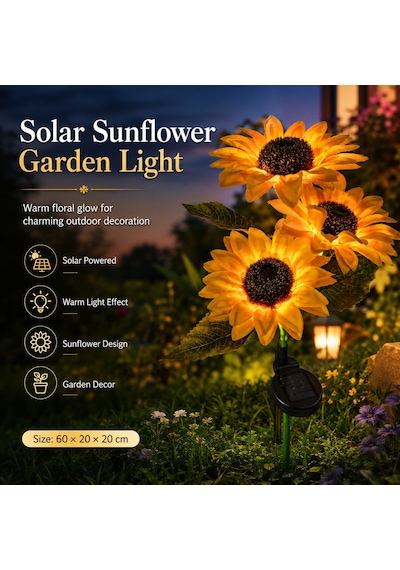 2li Set Güneş Enerjili Ayçiçeği Aydınlatma Led Işıklı Bahçe, Balkon, Yol Şık Tasarım -