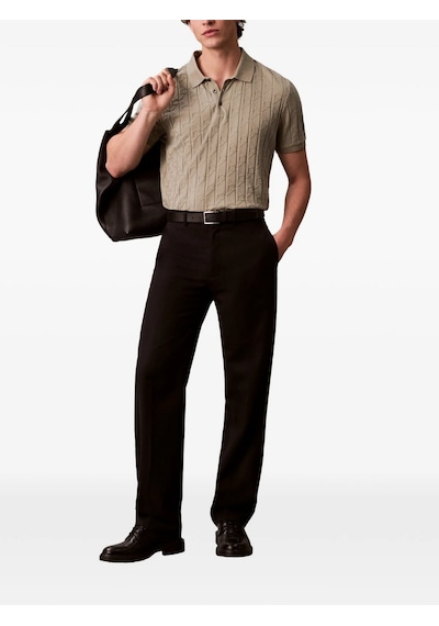 Calvin Klein Lv04le203g Ss Dbl Mercerized Emblem Jacquar Erkek Polo Tişört Bej