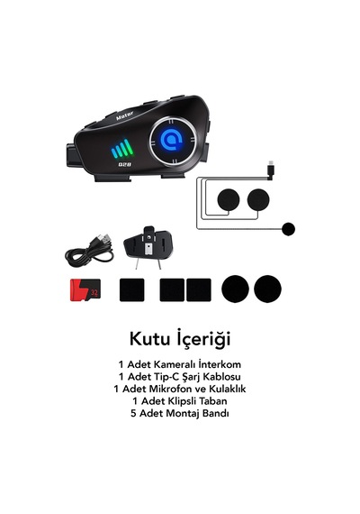 Q28 5.3 Bluetooth Kameralı Intercom - 1500 Mah Su Geçirmez Kask İçi Motosiklet Kulaklık