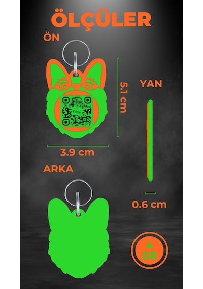 Petjoo 15.T.Teg Yeşil-Turuncu Qr'lı Köpek Künyesi