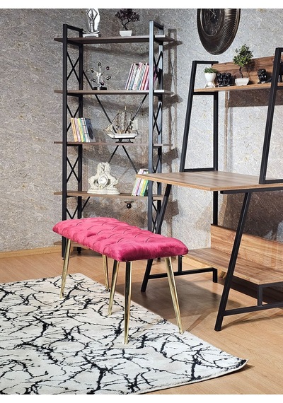 Zafir Gold Metal Bordo Oturaklı Sivriltme Ayaklı Babyface Puf & Bench & Oturak Bordo