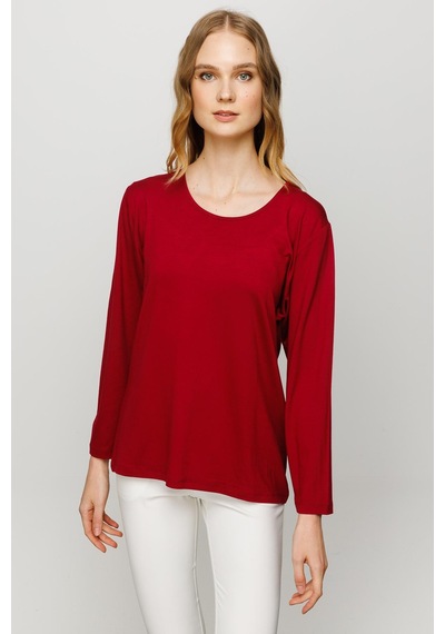 Kadın Sıfır Yaka Basic Penye Bluz Bordo bordo