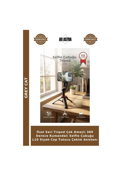 Özel Seri Tripod Çok Amaçlı 360 Derece Kumandalı Selfie Çubuğu L10 Siyah Cep Tutucu Çekim Asistanı