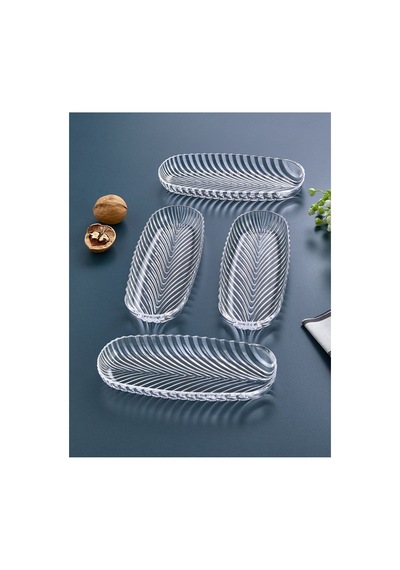 6 Adet Cam Oval Balık Sırtı Çerez Meyve Meze Sunum Tabağı Kahvaltı Sunum Kayık Tabak Şeffaf
