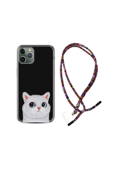 Apple Uyumlu iPhone 13 Pro Kılıf Rasta Boyun Askılı White Cat 1835