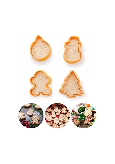 Yılbaşı Şekilli Adam Çam Ağacı Basmalı Kurabiye Kalıbı Gingerbread Man Desenli Şeker Hamuru Kesici Aparat Konsept 1, Krem-turuncu 50 x 22