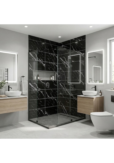 30x60 Cm Kendinden Yapışkanlı Duvar,banyo,tezgah Arası Kaplama Siyah Mermer Desen 12 Adet 1089-30-12
