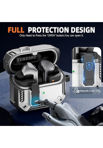 Samsung Galaxy Buds 3 Fe / Buds 3 Pro / Buds 3 İle Uyumlu Kılıf Kilitli Açma Kapama Koruyucu Kapak Beyaz